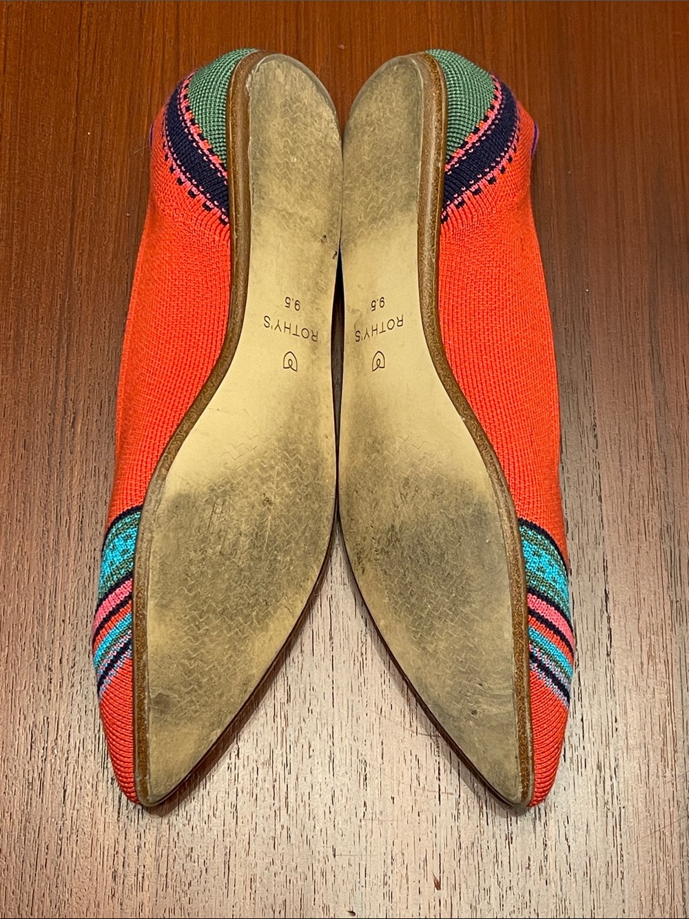 Rothy’s Merino Point Flats in Blaze Ribbon Stripe Colorway- Retired- size 9.5 - Picture 5 of 6